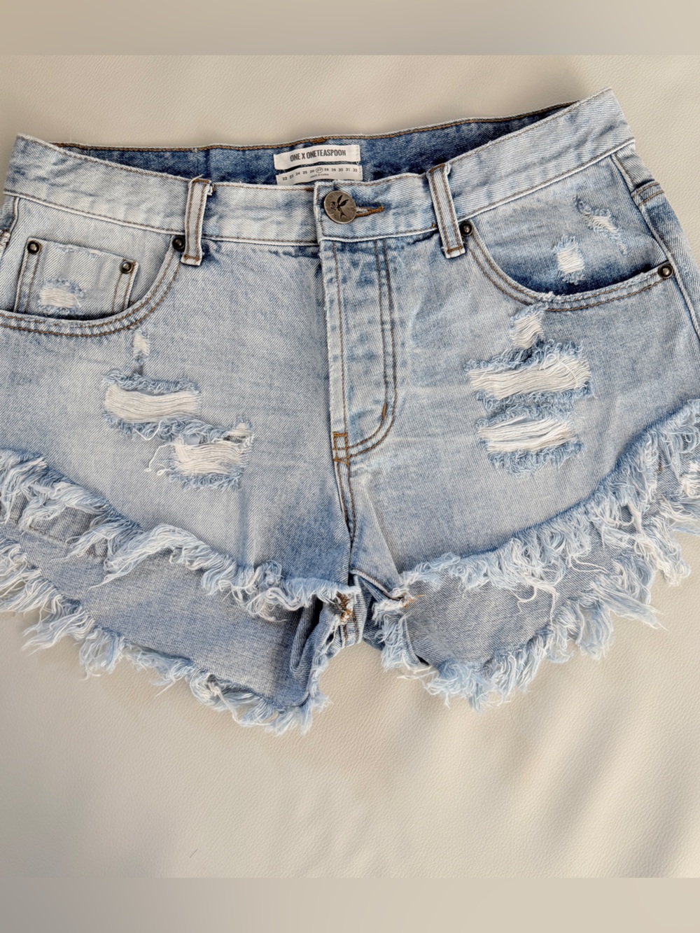 One Teaspoon Light Blue Distressed Denim Jean Shorts